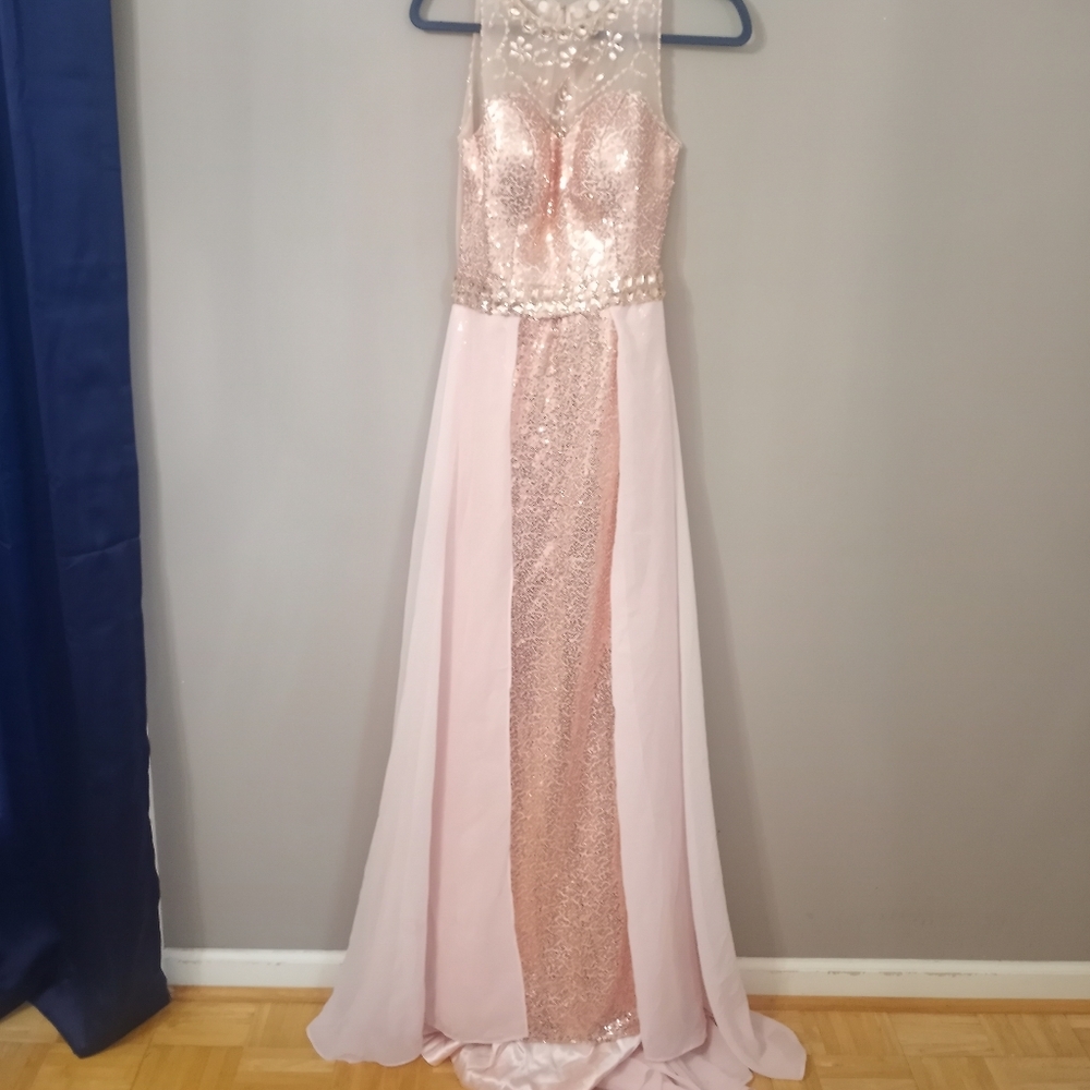 Light pink floor length prom dress